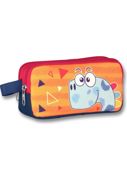 Sevimli Dino Erkek Çocuk Okul Kalem Çantası, Turuncu-Kırmızı