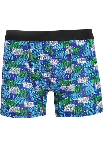 Erkek Penye Likralı Desenli Boxer Mavi