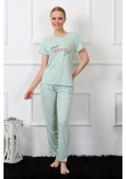 Kadın Kısa Kol Pijama Takım Su Yeşili