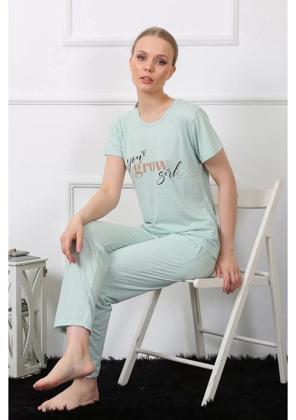 Kadın Kısa Kol Pijama Takım Su Yeşili modelleri