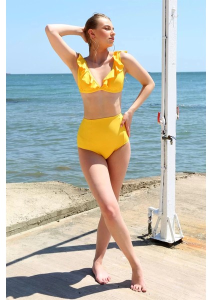 Kadın Fırfırlı Yüksek Bel Sarı Bikini modelleri