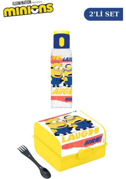 Minyonlar 3 Bölmeli Okul Kabı ve Suluğu, Düğmeli Matara ve Beslenme Seti