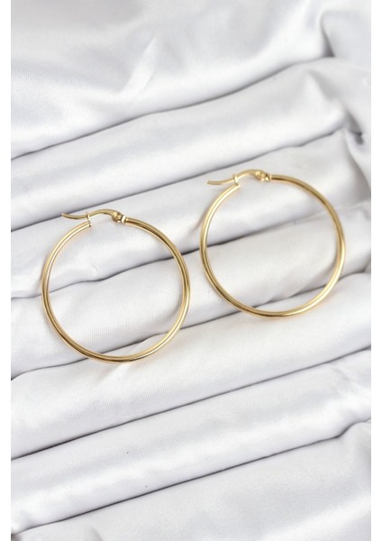 Erb 316L Çelik Gold Renk 35 mm Halka Kadın Küpe