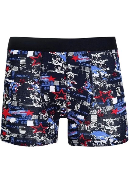 Erkek Penye Likralı Desenli Boxer Lacivert
