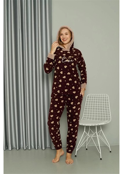 Polar Kadın Kapşonlu Pijama Takımı Bordo fırsatları