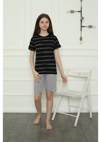 Kız Çocuk Penye Şortlu Pijama Takım Siyah