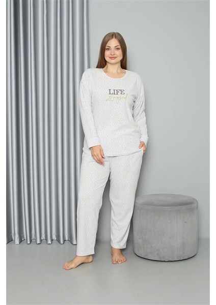 Welsoft Polar Kadın Büyük Beden Pijama Takımı Ekru