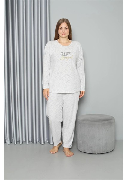 Welsoft Polar Kadın Büyük Beden Pijama Takımı Ekru modelleri