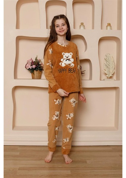 Kız Çocuk Welsoft Polar Pijama Takımı Sütlü Kahve