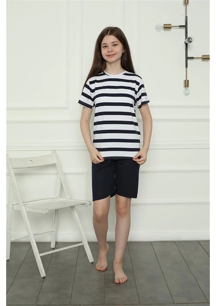 Kız Çocuk Penye Şortlu Pijama Takım Lacivert