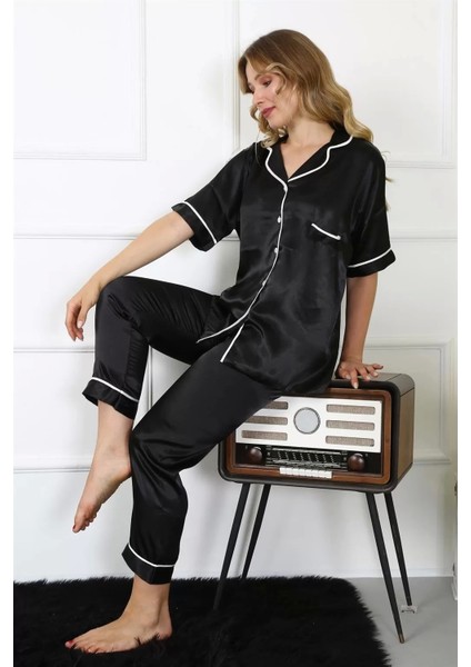 Kadın Büyük Beden Siyah Saten Pijama Takımı fiyatları