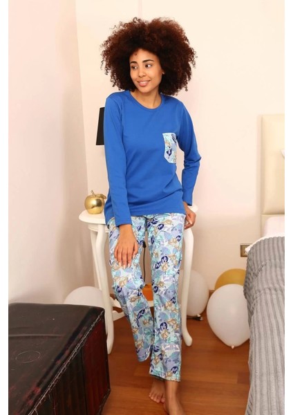 Kadın Uzun Kol Penye Pijama Takım Saks