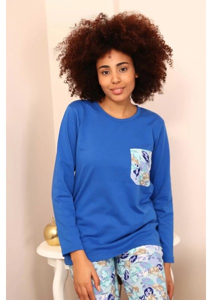 Kadın Uzun Kol Penye Pijama Takım Saks