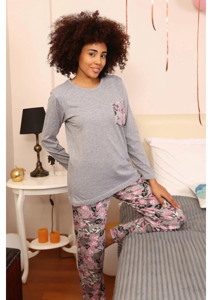 Kadın Uzun Kol Penye Pijama Takım Gri indirimleri
