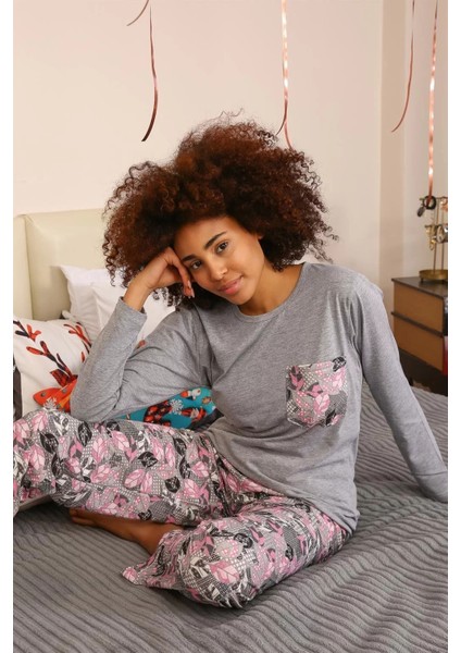 Kadın Uzun Kol Penye Pijama Takım Gri