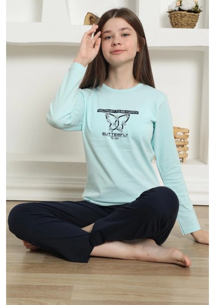 Kız Çocuk Penye Pijama Takım Su Yeşili