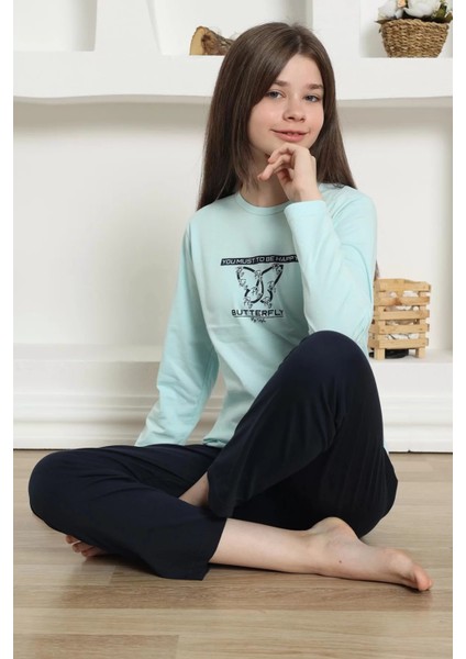 Kız Çocuk Penye Pijama Takım Su Yeşili
