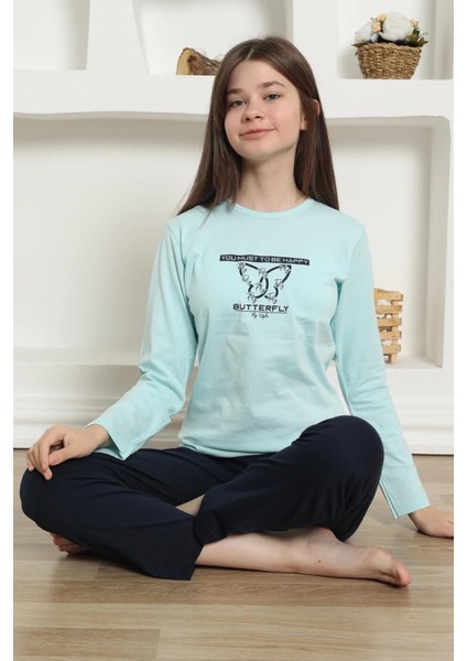 Kız Çocuk Penye Pijama Takım Su Yeşili