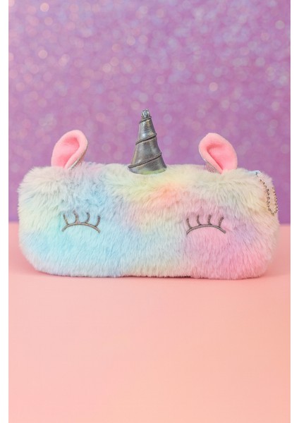 Renkli Peluş Unicorn Kalem Kutusu, Kawaii Dostu, Okul ve Hediye Sevimli Organizer