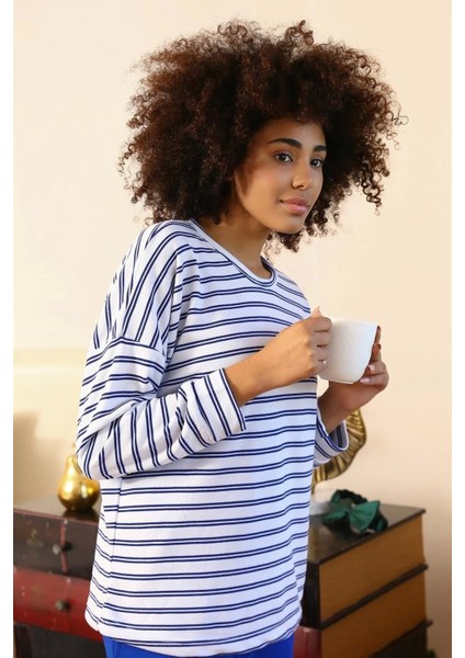 Kadın Uzun Kol 3 Iplik Penye Pijama Takım Beyaz indirimleri