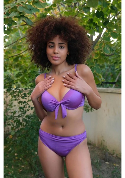 Kadın Destekli Fiyonklu Alt Üst Mor Bikini Takım fiyatları