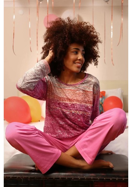 Kadın Uzun Kol Penye Pijama Takım Fuşya