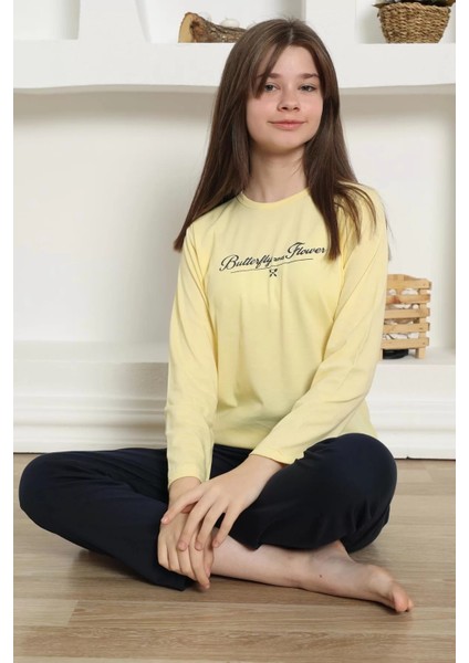 Kız Çocuk Penye Pijama Takım Sarı