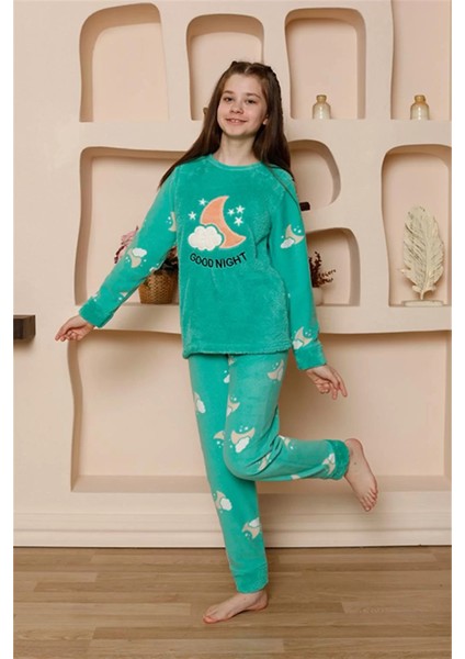 Kız Çocuk Polar Yeşil Pijama Takımı