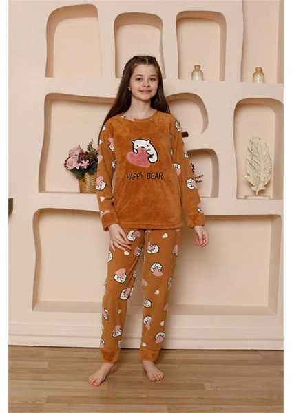 Kız Çocuk Polar Sütlü Kahve Pijama Takımı modelleri