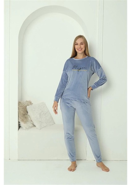 Kadın Kadife Mavi Pijama Takım fırsatları