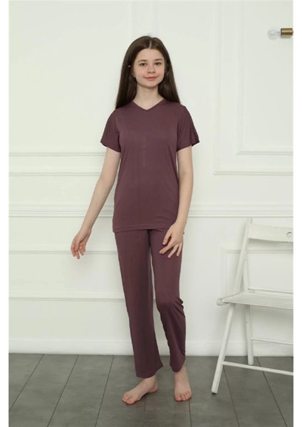 Kız Çocuk Penye Pijama Takım Mürdüm