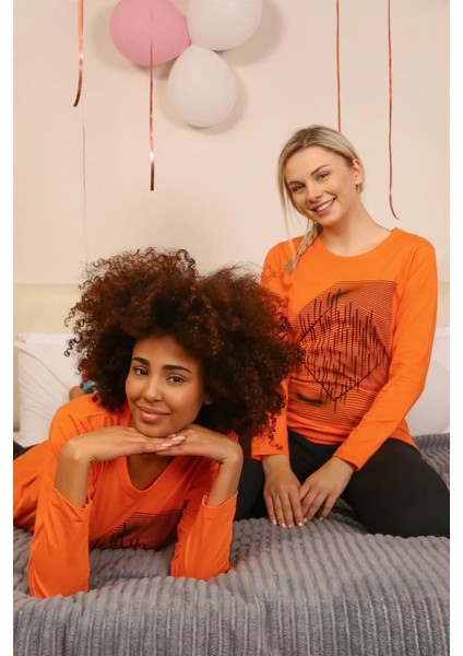 Kadın Uzun Kol Penye Pijama Takım Turuncu indirimleri