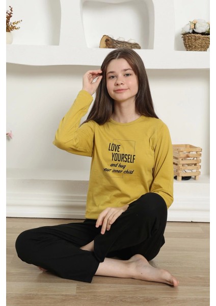Kız Çocuk Penye Pijama Takım Sarı