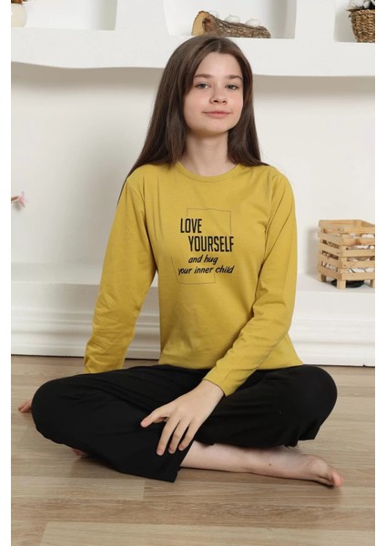 Kız Çocuk Penye Pijama Takım Sarı