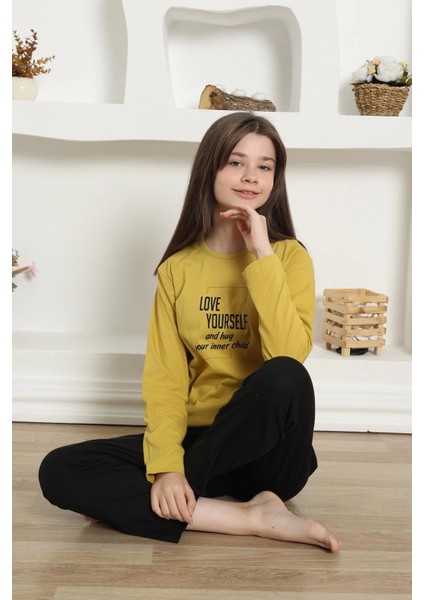 Kız Çocuk Penye Pijama Takım Sarı