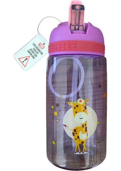 Mor Renkli, Pipetli, 450 ml Okula Uygun Şık ve Kullanışlı Su Şişesi