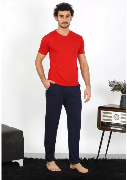 Erkek Penye Kırmızı 3'lü Pijama Takımı