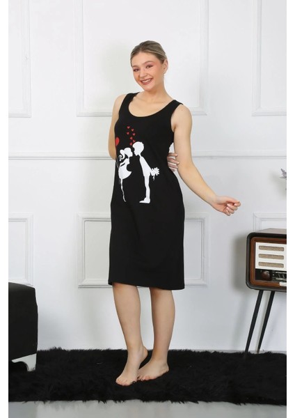 Kadın Kalın Askılı Penye Uzun Siyah Gecelik modelleri