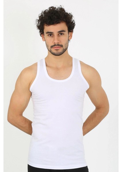 Erkek Beyaz Ribana Atlet