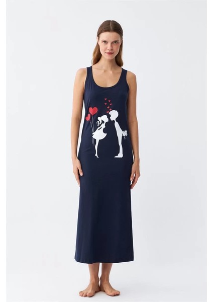 Kadın Kalın Askılı Penye Uzun Lacivert Gecelik fiyatları