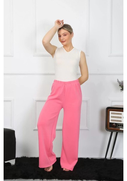Kadın Bol Paça Penye Pembe Alt Üst Takım