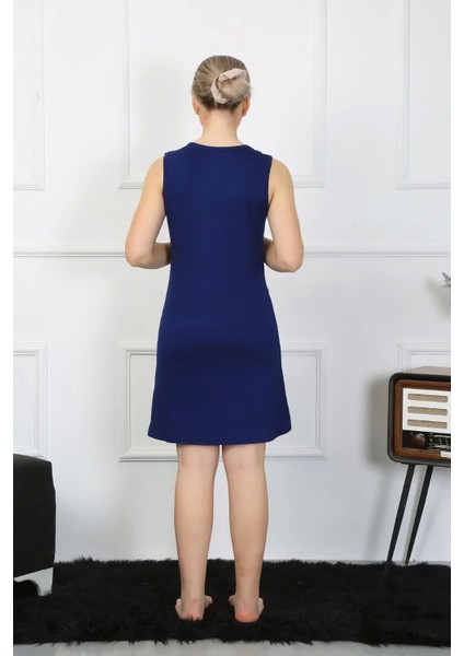 Kadın Kalın Askılı Penye Diz Üstü Lacivert Gecelik modelleri