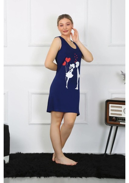 Kadın Kalın Askılı Penye Diz Üstü Lacivert Gecelik fırsatları