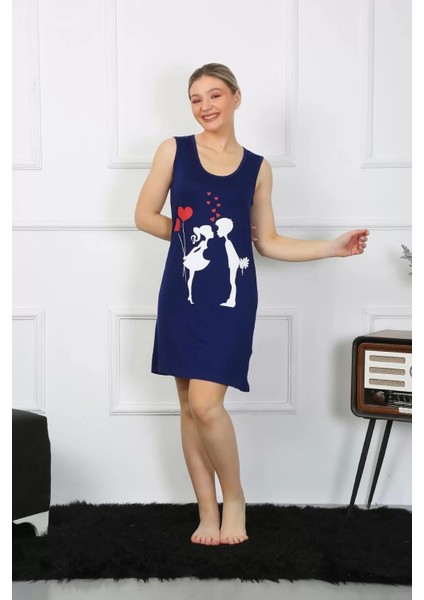 Kadın Kalın Askılı Penye Diz Üstü Lacivert Gecelik indirimleri