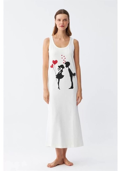 Kadın Kalın Askılı Penye Uzun Ekru Gecelik fırsatları