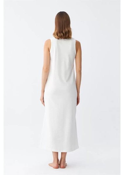 Kadın Kalın Askılı Penye Uzun Ekru Gecelik indirimleri
