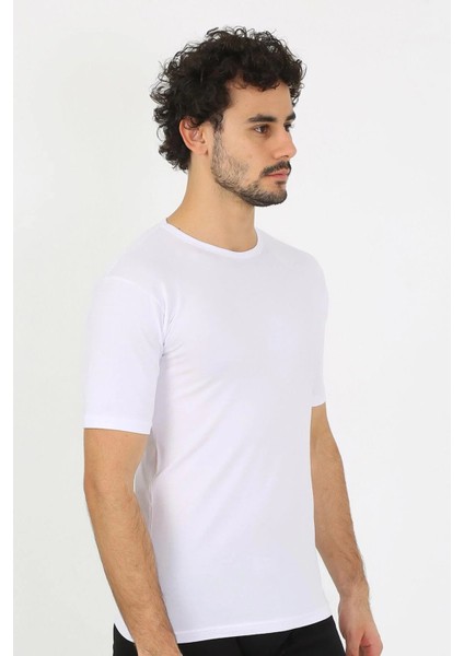 Erkek Sıfır Yaka Likralı Beyaz T-Shirt modelleri