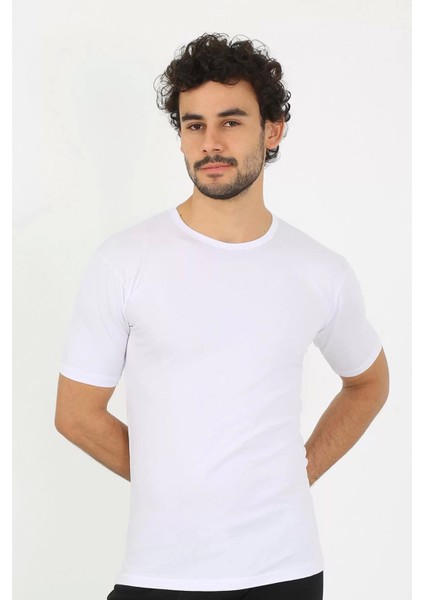 Erkek Sıfır Yaka Likralı Beyaz T-Shirt fırsatları