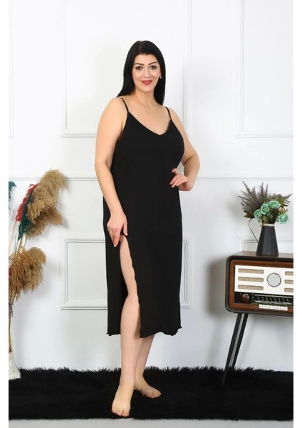 Kadın Büyük Beden Ip Askılı Pamuklu Siyah Uzun Gecelik fiyatları