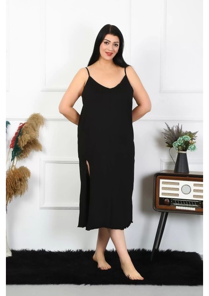 Kadın Büyük Beden Ip Askılı Pamuklu Siyah Uzun Gecelik indirimleri